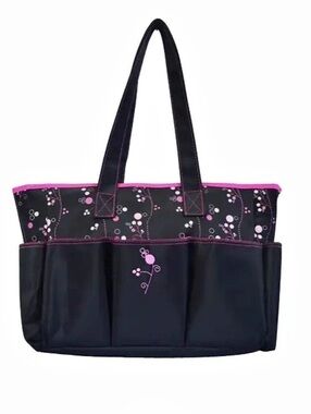 Graco Priscilla Black and Pink diaper bag with changing pad NWT